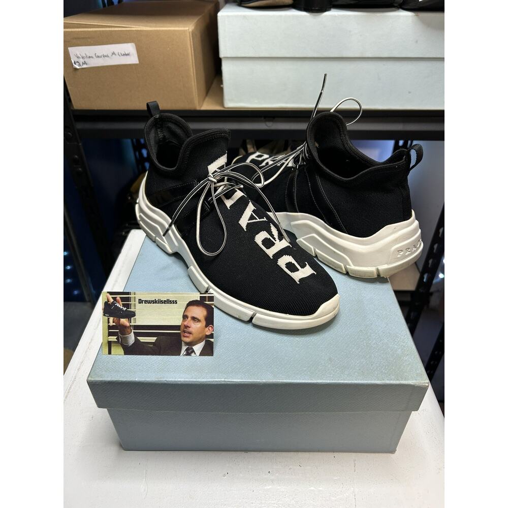 PRADA Knit Logo Black White Low Top Sneakers Size 7 UK/ 10 US Womens